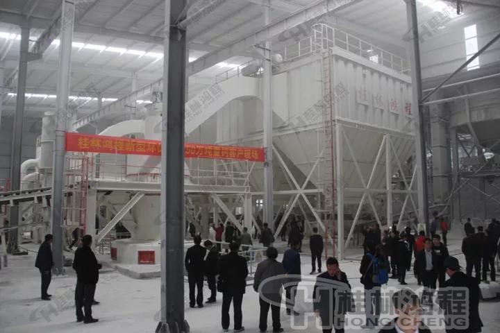 图：与会人员参观鸿程车间并针对氢氧化钙生产线展开探讨