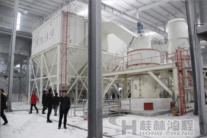 图：与会人员参观鸿程车间并针对氢氧化钙生产线展开探讨