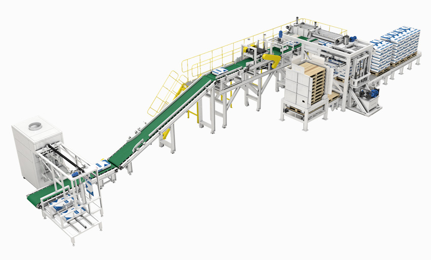 陶瓷超细立磨系统配置的机器人包装码跺生产线